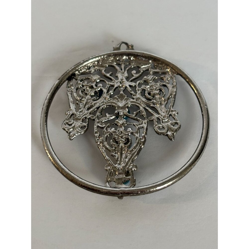 Vintage Silver Tone Necklace Pendant Intricate Filigree Design Circle Jewelry - Picture 3 of 5
